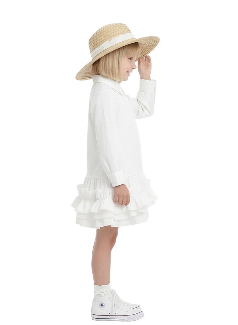 WiNi BEE Girls Shirt Dress Long Sleeve with Ruffles - Button Down Collared Dress for School,Family Photos, Toddler Girl Dress 2T-3T, Little Girl 4-10 Years - Image 3